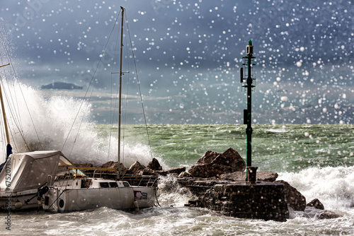 barcola little port with seastorm
