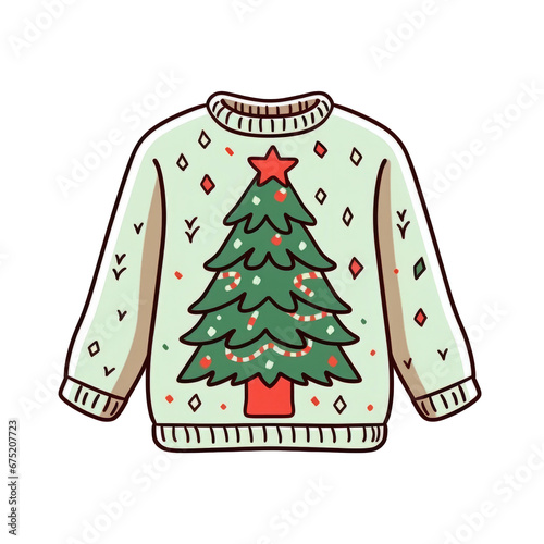 A christmas ugly jumper with a christmas tree design. flat graphic illustration style