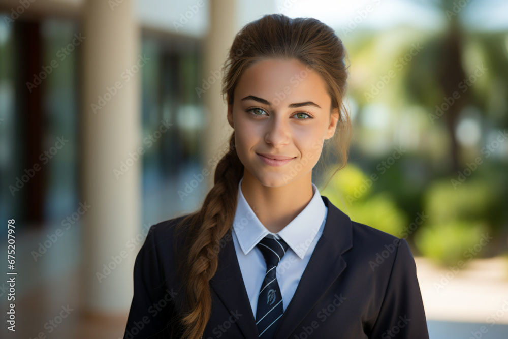 a woman in a suit and tie standing outside a woman in a suit and tie standing outside