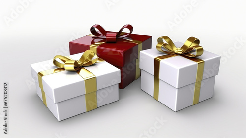 Minimalist surprise giftboxes ai generated background image. Black Friday shopping rewards desktop wallpaper picture. Three gifts photo backdrop. Sale day presents concept composition front view © The img