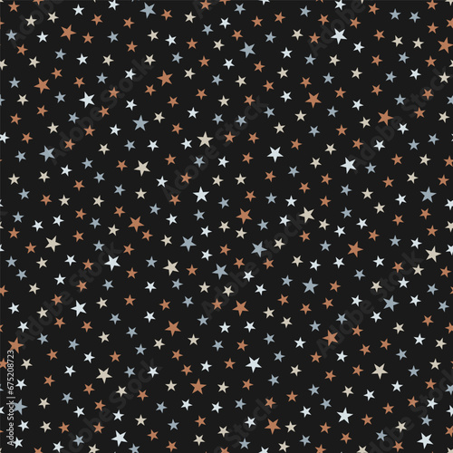 Seamless pattern with stars and black background