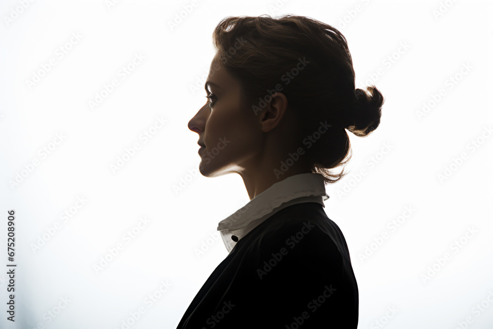 a woman with a ponytail in a black jacket