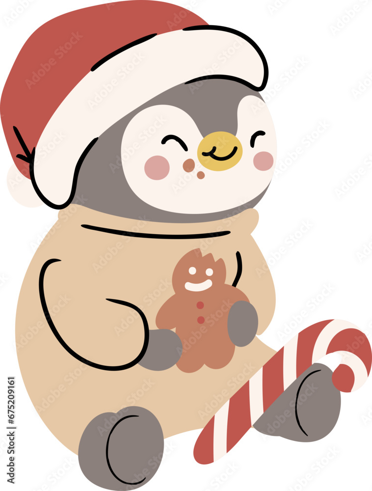 Fototapeta premium Cute penguin with christmas outfits element vector