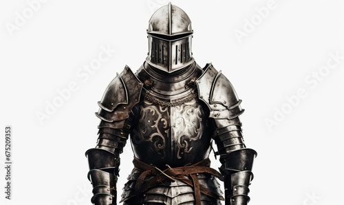 A medieval suit of armor isolated on white background, Generative AI
