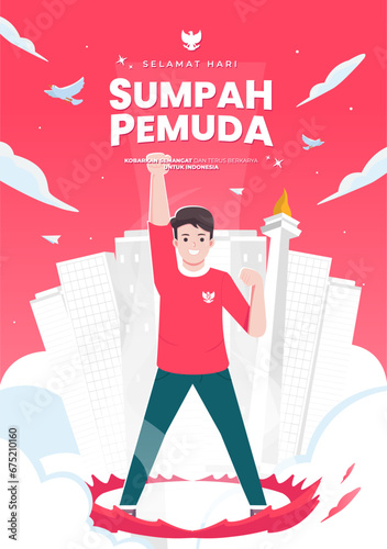 Hari sumpah pemuda means happy indonesian youth pledge day concept illustration