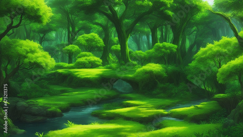 green forest in the rain