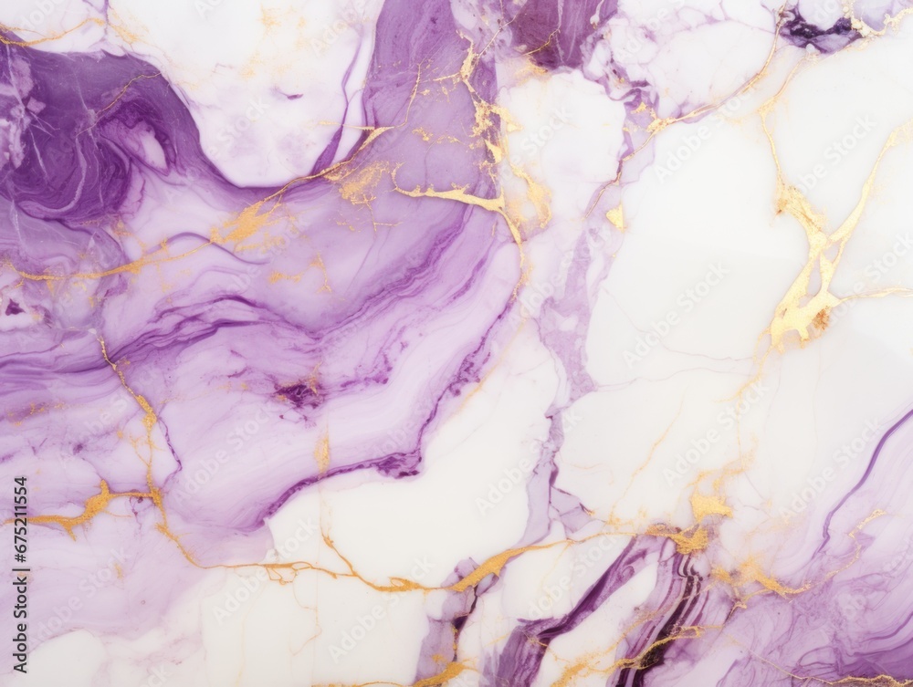 Marble granite surface. Purple and gold colors background wall.