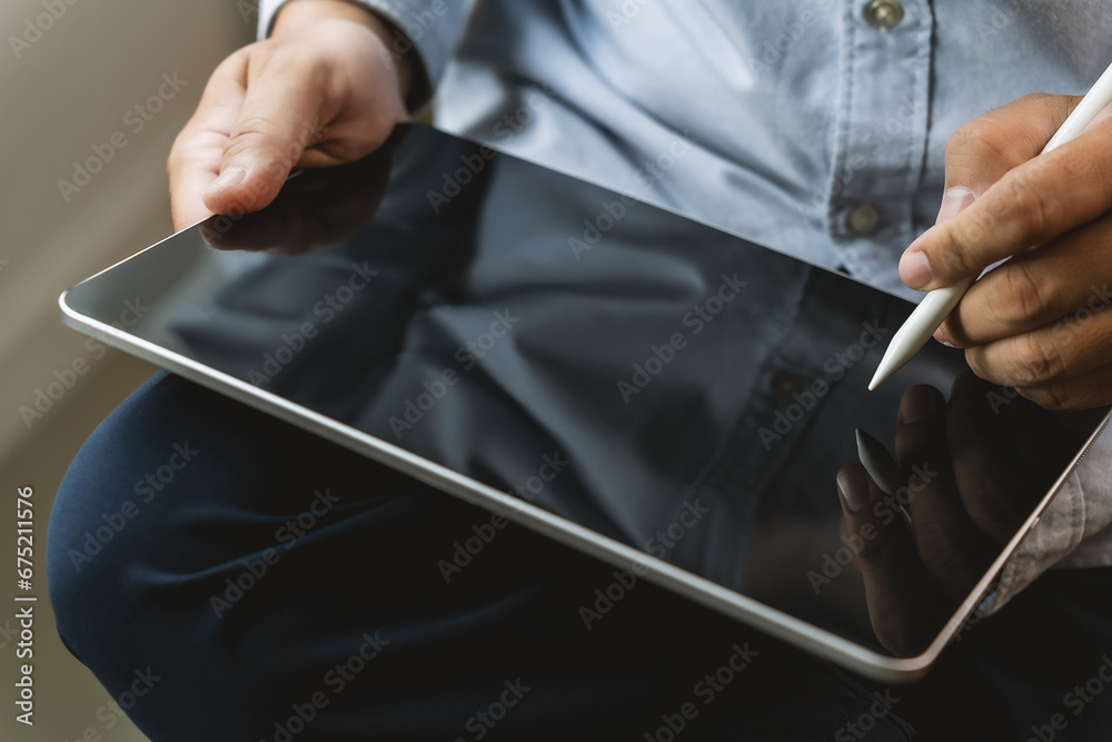 man hands using tablet Working, connecting wifi, and chatting in social networks