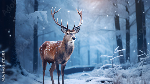 Cute deer in the snowy forest  © Taisiia