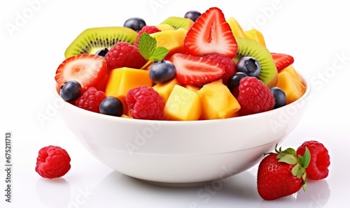 Fruit salad with a variety fruits isolated on white background, Generative AI