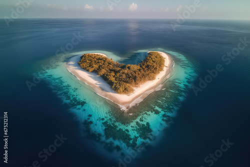 Drone photo Maldivian island in the shape of heart, © yurakrasil