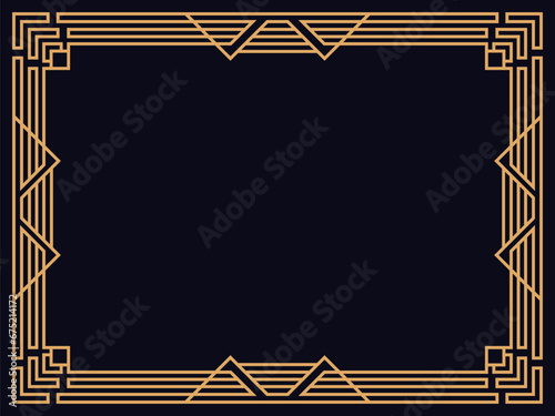 Art deco frame. Vintage linear border. Design a template for invitations, leaflets and greeting cards. Geometric golden frame. The style of the 1920s - 1930s. Vector illustration