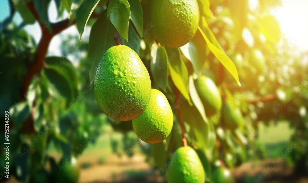 Avocado in orchard plantation close-up, Generative AI