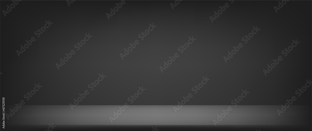 Dark room. Black studio background. Space for selling products on the website. Template mock up for display of product. Vector illustration.