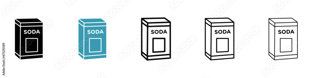 Baking soda vector icon set. Bicarbonate powder sign in black and white color.