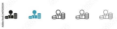 Investor vector icon set. Millionaire stockholder with fund symbol. Shareholder person sign in black and white color. photo