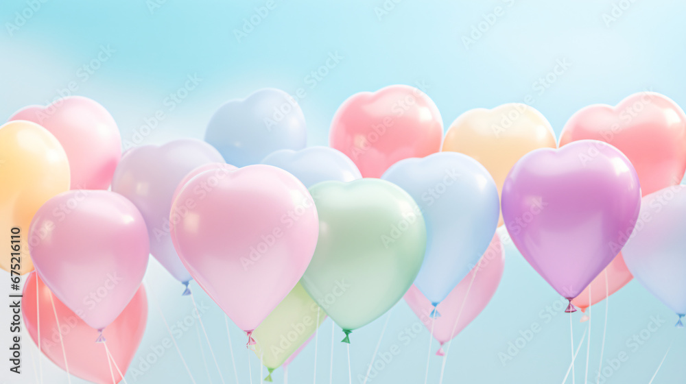 Close up of heart sharp balloons flying in the air