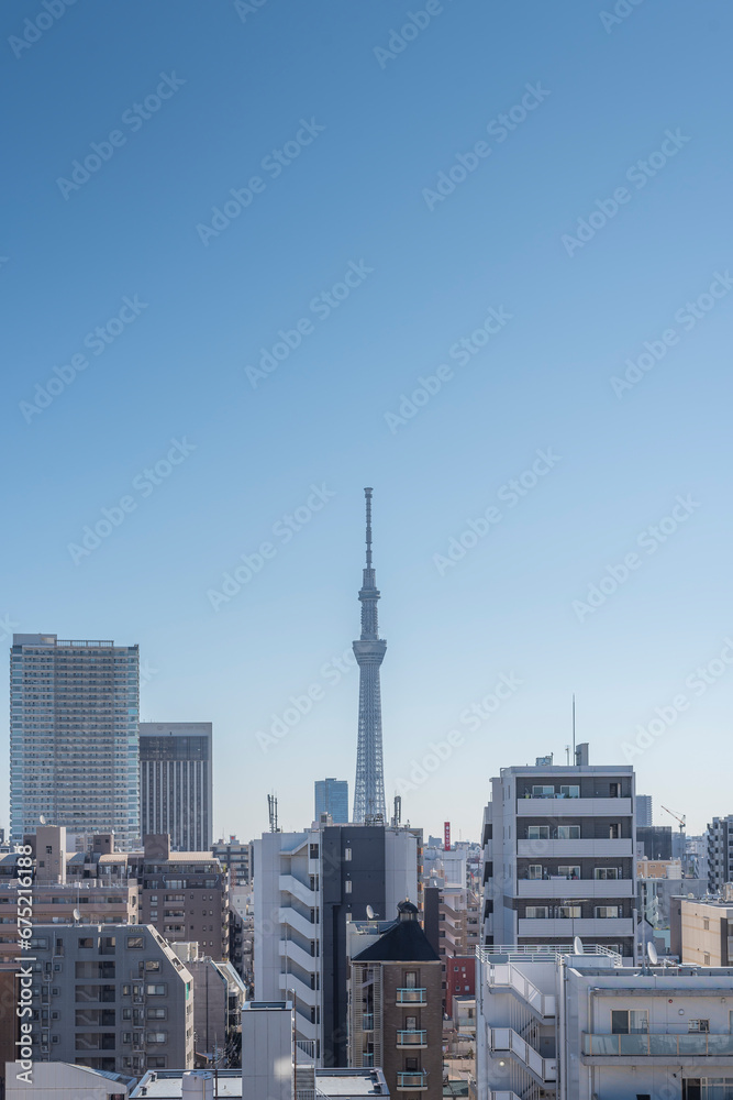 Tokyo Sky Tree tower view from Ueno district. Tokyo, Japan. 