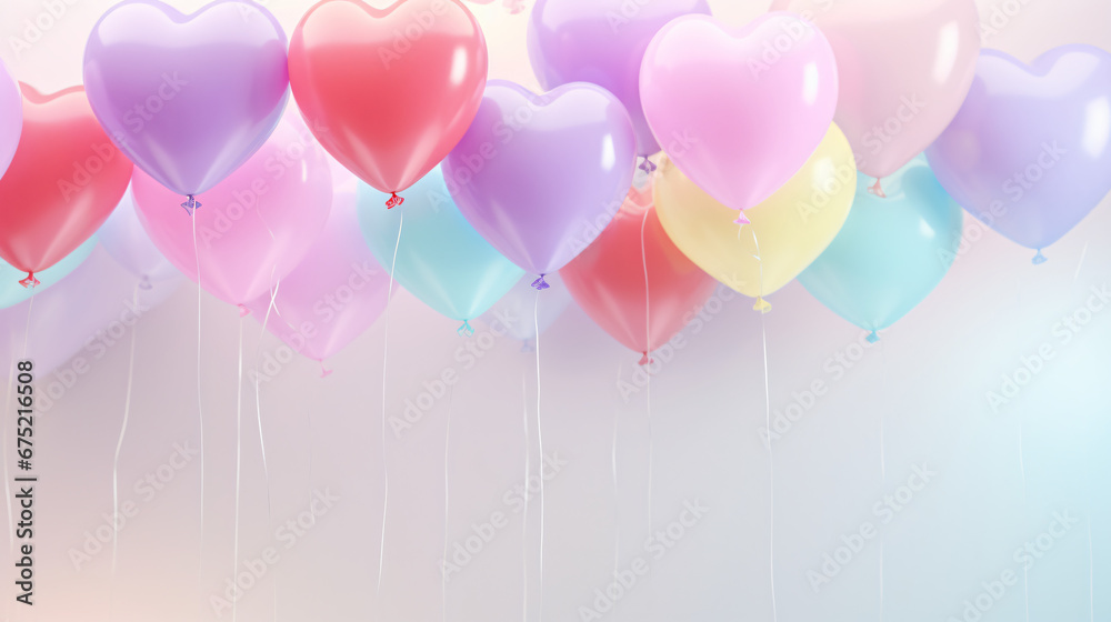 Close up of heart sharp balloons flying in the air