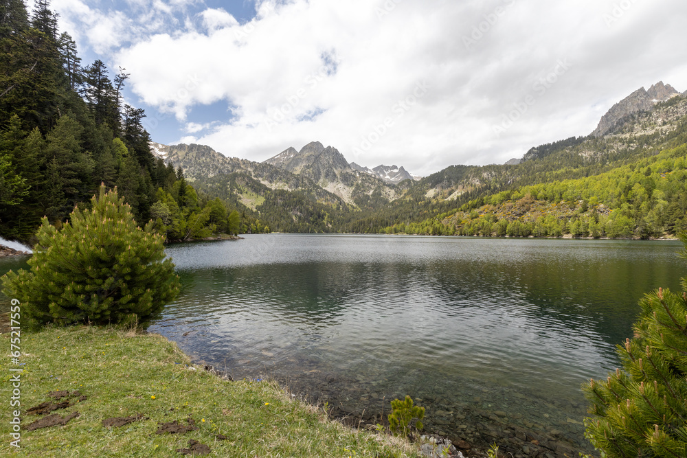 Beautiful Aiguestortes i Estany de Sant Maurici National Park of the Spanish Pyrenees mountain in Catalonia