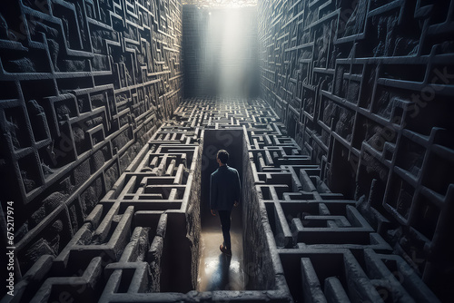 Businessman at the center of a maze, photo