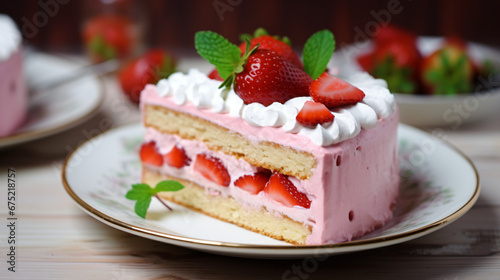 Cake with cream and strawberry mousse.