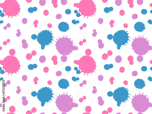 Seamless pattern of drops , splashes of multicolored ink on a white background