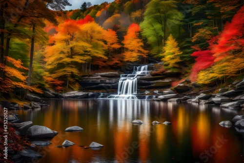 stunning view of waterfall in autumn ai generated