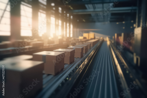 Retl warehouse full of shelves with goods in cardboard boxes, © yurakrasil