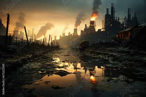 Industrial landscape. The smoky pipes of the plant. Environmental pollution.