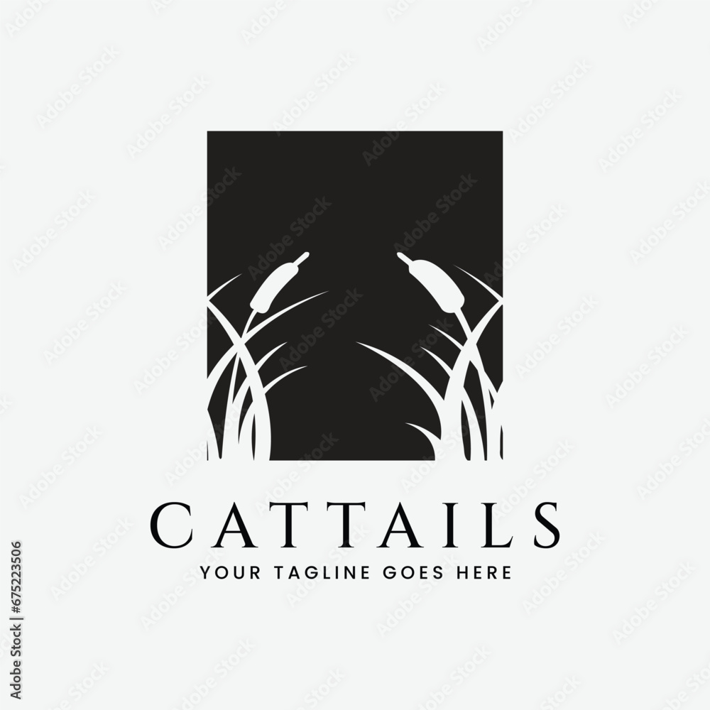 cattails plant silhouette logo vector illustration design