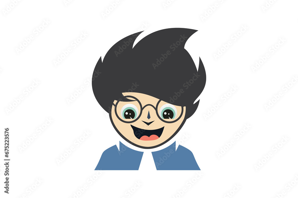 Geek Sticker logo template with a mascot illustration. Man cartoon character portrait people sticker design vector illustration.