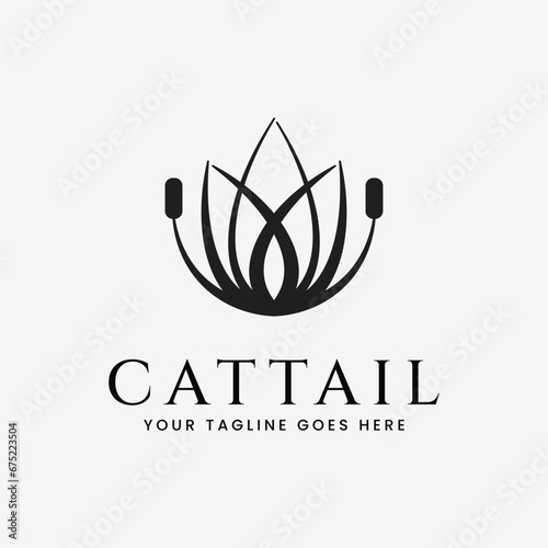 cattails plant silhouette logo vector illustration design