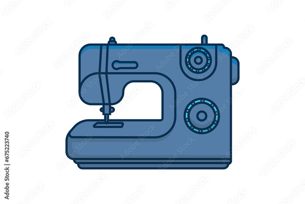 Modern Sewing Machine for Fabrics Sticker vector illustration. Equipment for creating clothes icon concept. Fashion industry and handmade sewing machine sticker design logo.