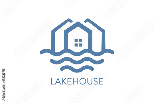 Abstract Wave and House Home Sticker logo design. Creative Modern Beach property sticker design icon.