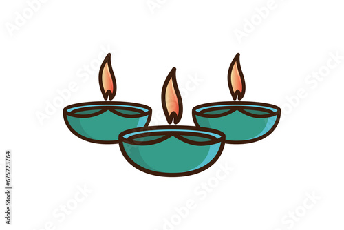 Diwali Props Sticker vector illustration. Happy Diwali Festival of lights celebration icon concept. Indian Festival Happy Diwali sticker design logo.