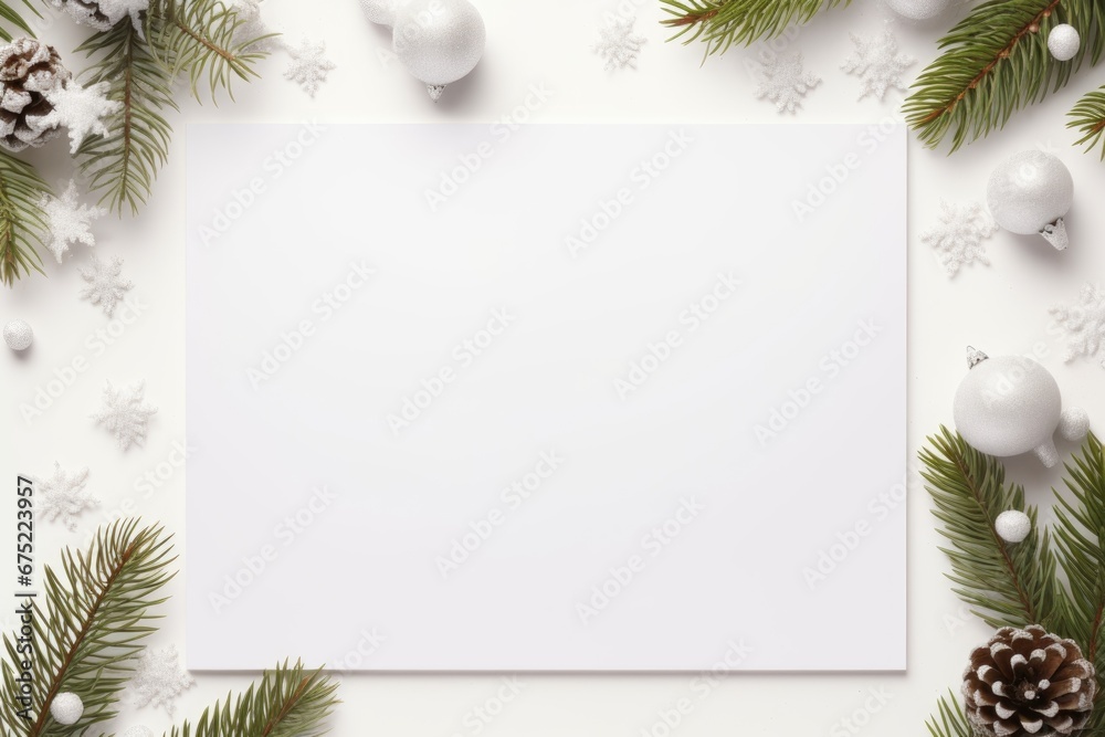 White empty blank mockup with christmas decorations. White empty blank mockup with christmas decorations.