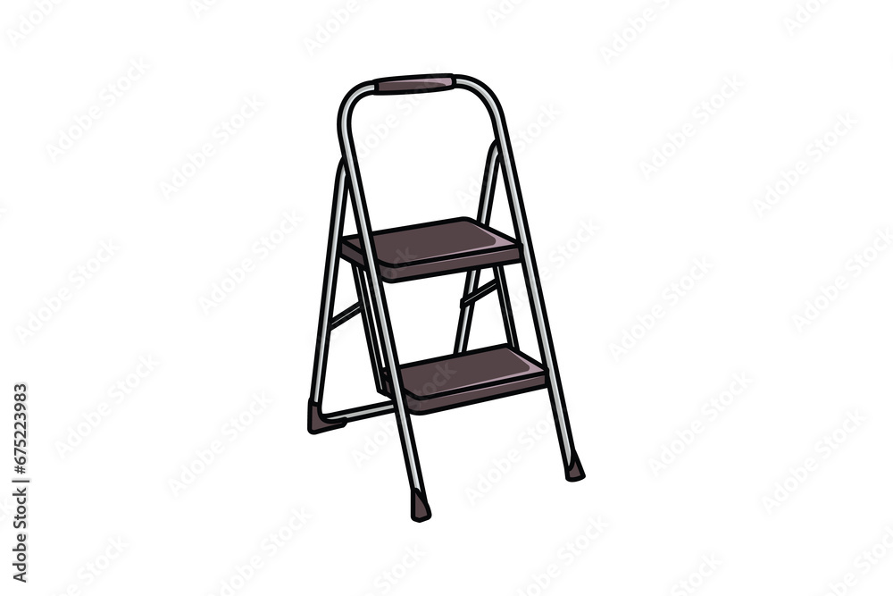 Working Metal Stepladder Sticker vector illustration. Interior objects icon concept. Step ladders for domestic and construction needs sticker design icon logo.