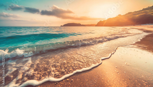 Couché de soleil sur une plage paradisiaque photo