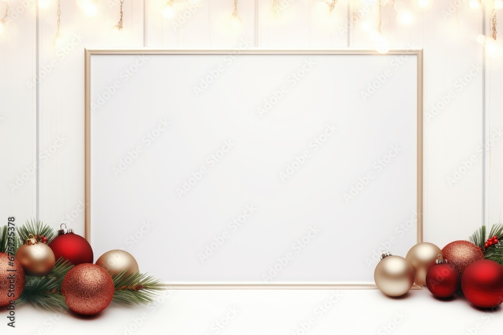 White empty blank mockup with christmas decorations. White empty blank mockup with christmas decorations.
