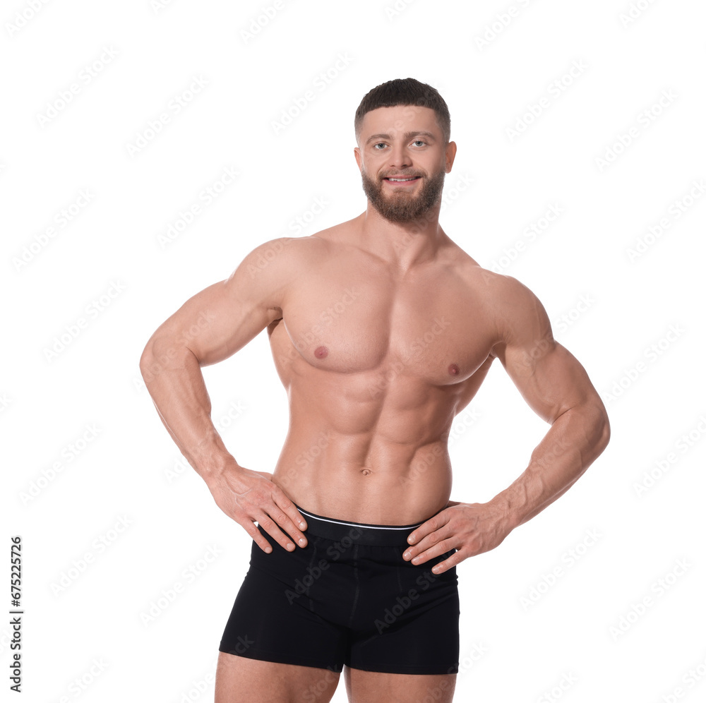 Young man is stylish black underwear on white background Young man is stylish black underwear on white background