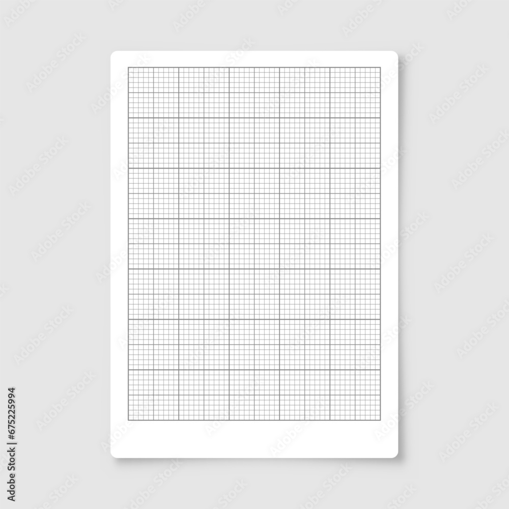 Sheet of graph paper with grid. Millimeter paper texture, geometric pattern. Gray lined blank for drawing, studying, technical engineering or scale measurement. Vector illustration Sheet of graph paper with grid. Millimeter paper texture, geometric pattern. Gray lined blank for drawing, studying, technical engineering or scale measurement. Vector illustration