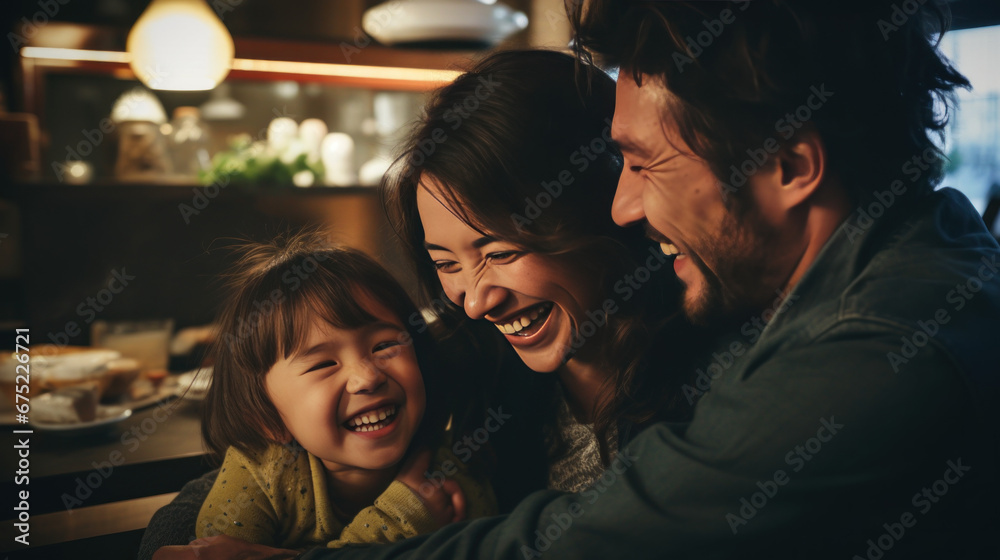 Fototapeta premium membres d'une famille photographiée lors de moments intimes de partage et de rires