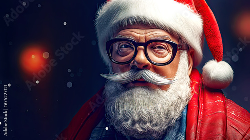 Portrait of hipster father wearing Santa Claus hat. Postproducted generative AI illustration.	
