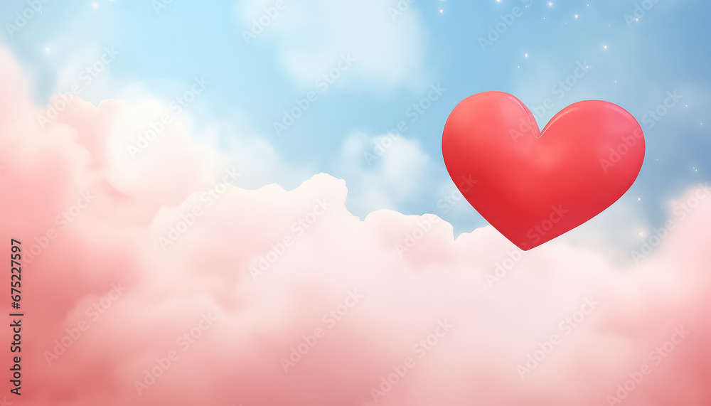Red heart from clouds, valentine's day concept