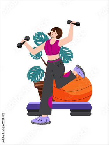 Woman doing aerobics in the gym Fitness and weight loss.