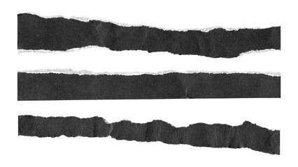 torn and ripped paper lines stripes with jagged edges from black paper in Y2K retro style, png isolated cardboard pieces on transparent background
