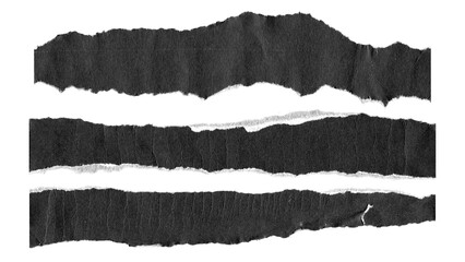 torn and ripped paper lines stripes with jagged edges from black paper in Y2K retro style, png isolated cardboard pieces on transparent background