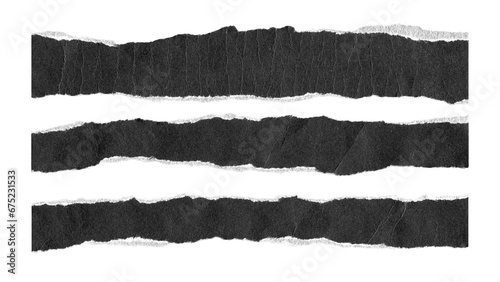 torn and ripped paper lines stripes with jagged edges from black paper in Y2K retro style, png isolated cardboard pieces on transparent background