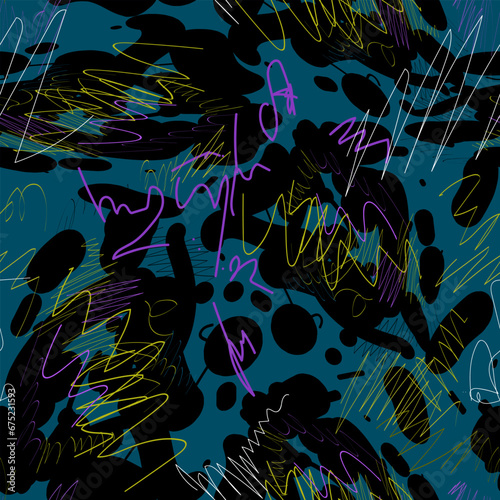 Abstract seamless urban vector pattern with wave lines and spots